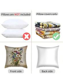 4 Peças Capas de Almofada com Estampa Aquarela Vintage, Adequadas para Diversos Tipos de Almofadas em Quartos, Decoração de Dormitório, Decoração de Feriados, Decoração de Festas (Sem Enchimento de Almofada) (Sem Bordado) (Múltiplos Tamanhos) (Impressão Unilateral) - Multicolorido - Visão 9