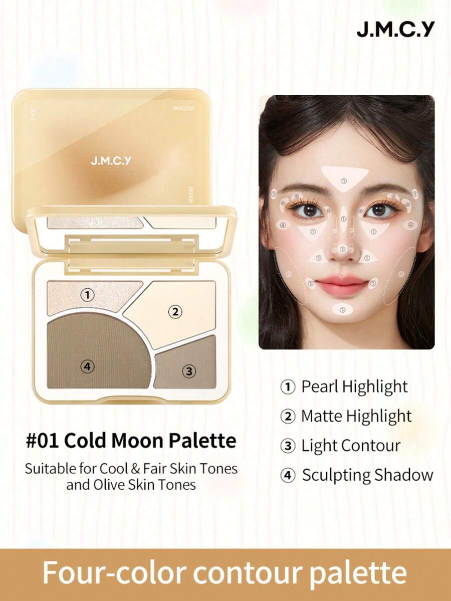 J.M.C.Y Bảng phấn tạo khối 4 màu - lì, nhũ, bắt sáng - Bảng phấn tạo khối đa năng cho khuôn mặt