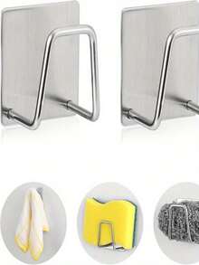 2pcs Stainless Steel Sponge Holder | Rust-Proof Brushed SUS304 Material, Wall-Mounted/Surface Mounted, Drainage Design, Tidy Storage - A - View 1