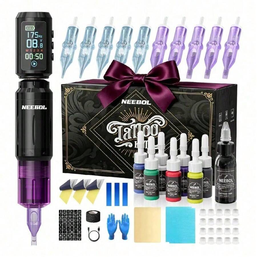 Máquina de tatuaje inalámbrica profesional, kit completo y preciso, confiable y fácil de usar para principiantes y profesionales - Albaricoque - Ver 1