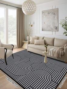 1pc Geometric Textured Pattern Rug, Black White Gray Printed Polyester Rectangular Easy Care Washable Area Carpet, Suitable For Living Room, Hallway, Bedside, Living Space, Bedroom, Office, Kitchen, Farmhouse Home Decor - Multicolor - View 2