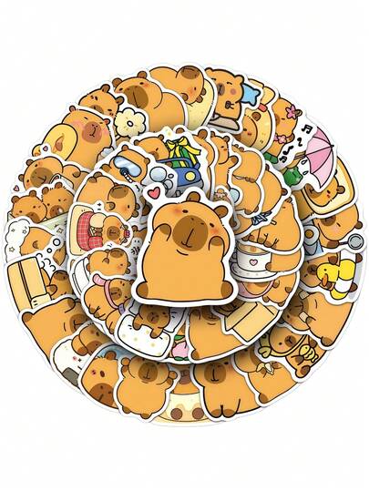 50 piezas de pegatinas lindas de Capibara, adecuadas para decoración de fiestas, botellas de agua, escritorios, equipaje, regalos para Halloween, Navidad, Pascua, cumpleaños