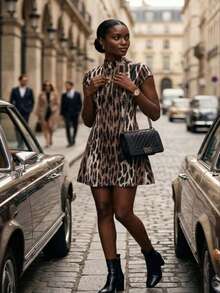 Đầm ngắn ôm sát người họa tiết da báo thời trang, thanh lịch, thích hợp cho việc đi làm. - Nhiều màu - Xem 4