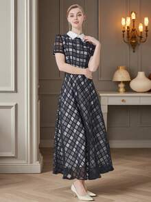 Đầm dạ hội dài bằng vải organza kẻ caro lớn Jacquard nặng dành cho nữ, Đầm dự tiệc cưới, Đầm dạ hội - Nhiều màu - Xem 5