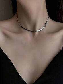 1 pièce Chaîne en argent sterling 925 Lien de chaîne Bijoux hip-hop Plaqué or 18 carats 1,8 mm Collier serpent arête de poisson plat Bijoux fins pour hommes et femmes - Style 1 - Voir 2