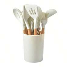 12pcs Non-Stick Silicone Kitchen Utensil Set With Wooden Handles - & Easy To Clean - Includes Spatula, Whisk, Tongs And Ladle, Comes In Storage Bucket, Great For Cooking And Baking - Multicolor - View 13