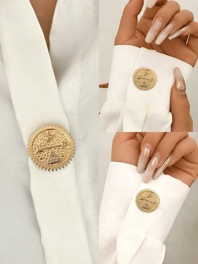 1件时尚优雅欧美品质性感夸张几何水滴哑光金逗号法式衬衫袖扣及领夹，适合派对、商务、正式晚宴、日常搭配等多种场合。新增款式：椭圆形宝石、四叶草形宝石及仿珍珠、方形彩色宝石、花朵形宝石、金心、玫瑰图案。