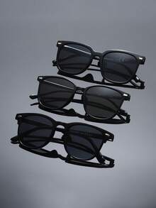 3pcs Men Plastic Geometric Black Superior Quality Shades Basics Fashion Glasses For Fishing Summer Back To School Daily Life Golf Outdoor Casual Activities Watch TV Appointment Outfits Accessories - Multicolor - View 1