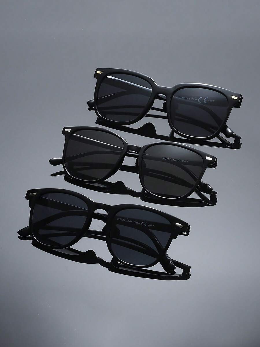 3pcs Men Plastic Geometric Black Superior Quality Shades Basics Fashion Glasses For Fishing Summer Back To School Daily Life Golf Outdoor Casual Activities Watch TV Appointment Outfits Accessories - Multicolor - View 1