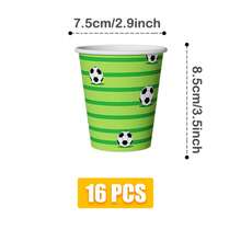 Bộ đĩa, khăn ăn và cốc dùng một lần chủ đề bóng đá sọc xanh lá cây, phục vụ 16 người, thích hợp cho sinh nhật, đám cưới, tiệc tùng, dã ngoại gia đình. - Kiểu 2 - Xem 9