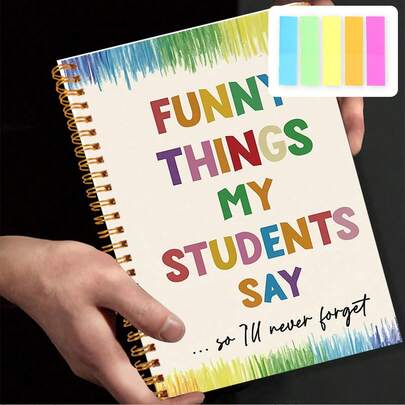 Practical A5 Spiral Notebook, College Ruled English Journal Designed For Teachers, "Interesting Things My Students Said" Memory Diary, Perfect Stationery For Office & School Daily Use, Ideal Gift For Educators & Teachers, Bonus 2 Sticky Notes Free Gift