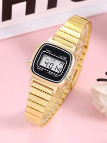 Reloj electrónico cuadrado mini, regalo diario para adolescentes, correa de acero inoxidable - Blanco - Ver 4