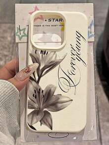 时尚灰色百合花图案英文哑光质感全包防震TPU手机壳，适用于苹果11/12/13/14/15/16/17 Pro Max、A56/55/54/53/52/51、S25/24/23/22/21系列，精美礼品 - 彩色 - 查看 4