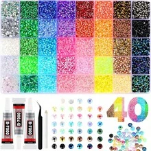 32,000顆/40色/3mm平底水鑽套組，多色手工寶石套組附取鑽筆與鑷子，適合DIY、衣物、鞋子閃亮珠寶，彩色混色調色盤，禮物首選 - 盒裝套裝 - 查看 2