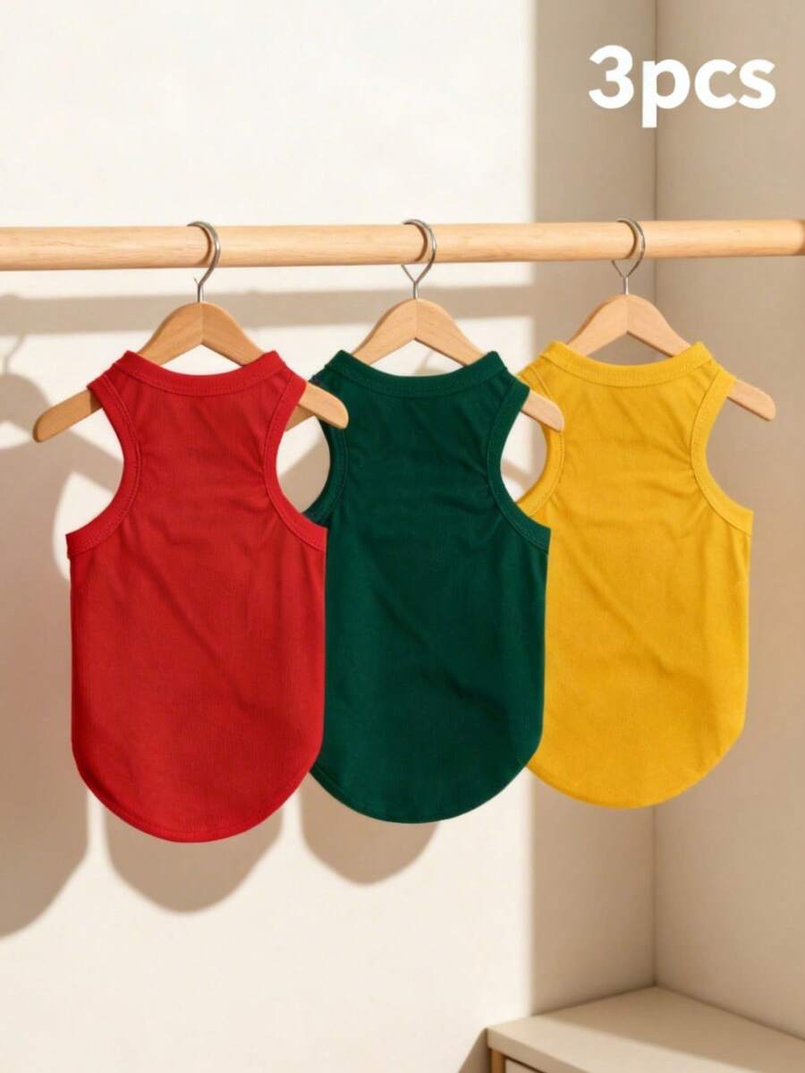 3pcs Polyester Solid Color Vest, Colorful Combination Anti-Flea, Reduce Shedding, Insulation & Breathable For Indoor & Outdoor Cats And Dogs - Multicolor - View 1