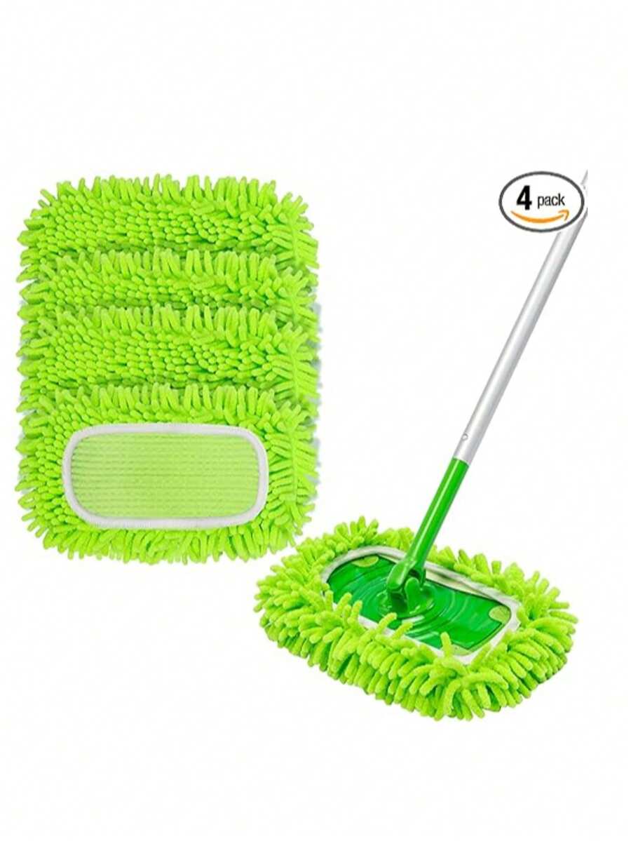 Bộ 4 miếng lau nhà bằng sợi microfiber tái sử dụng - Miếng lau thay thế có thể giặt máy, tương thích với các loại máy hút bụi phổ biến, lý tưởng cho sàn phòng khách, phòng ngủ, phòng tắm và nhà bếp - Miếng lau thay thế dệt kim thấm hút cao.