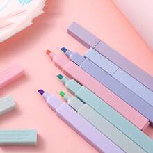 6/12pcs Morandi Aesthetic Square Fluorescent Pens, Soft Angled Tip Highlighters, Pastel Fluorescent Markers, Non-Bleeding, Quick Drying, Suitable For Diary, Notes, Student Stationery - Multicolor - View 10