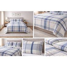 Queen Size Bedspread Set, 3 Pieces, Essencialle Cotton, 160 Thread Count, Various Colors, Blue Butterflies - kẻ caro xanh - Xem 2
