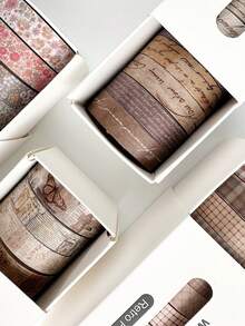 Vintage Style 8-Roll Washi Tape Set, Plaid And Small Floral Print Decorative Tape For Journaling, Scrapbooking, And Art Decoration Materials - Set - View 5