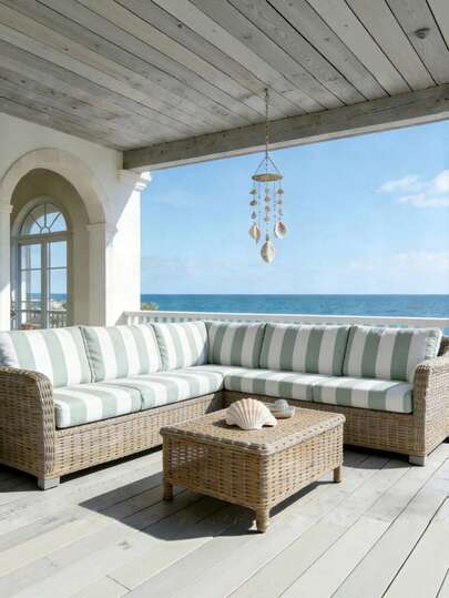 1pc Striped Print Milk Silk Sofa Seat Cushion Cover, High Elasticity Dust-Proof Washable Sofa Slipcover For All Seasons, Suitable For Patio, Garden, Pool Side And Various Occasions, Sold Individually