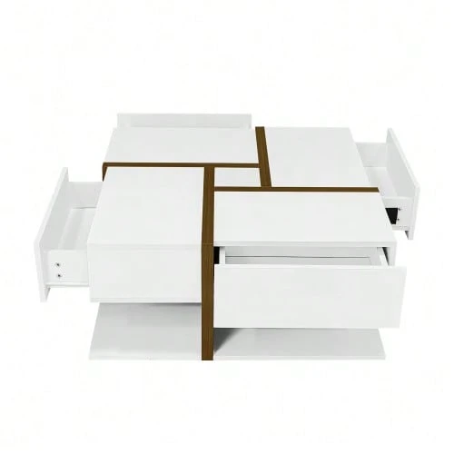 High-Gloss Coffee Table With 4 Drawers, Linear Design And Unique Color Combination, Storage Space Underneath. 78 X 78 X 36 Cm. - White 1 - View 1