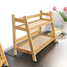 2-Tier Bamboo Freestanding Storage Shelf, Desktop Organizer, Desk Storage Rack, Kitchen Spice Rack, Doll Display Stand, Coffee Organizer, Cup Holder, Plant Pot Stand, Kitchen Storage Rack, Dorm Cosmetics Organizer. Bedroom, Dormitory And Office Desk. - View 2