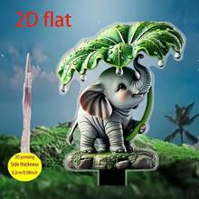 1pc Bohemian Style Acrylic Elephant Garden Stake With Umbrella, Waterproof Outdoor Decor, Scratch-Resistant, Suitable For Potted Plants And Landscaping, Light Catcher, Great For Patio And Lawn Decoration, No Electricity Required, 2D Flat - A - View 6
