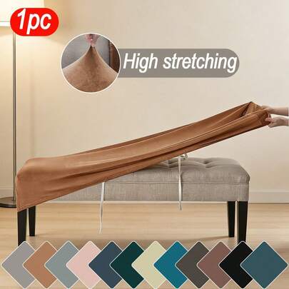 1pc Solid Color Elastic Silver Fox Plush Bench Cover, Washable And Removable Stretch Bench Slipcover, Suitable For Home, Office And Hotel - Protect Your Seat From Spills And Stains