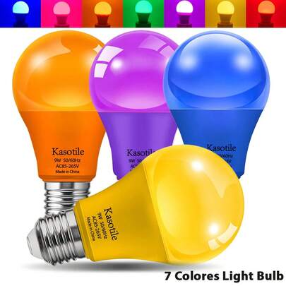 Bóng đèn LED màu 9W (tương đương 60W) - Chuẩn A19, E26/E27, đế trung bình, không điều chỉnh độ sáng - Lý tưởng cho đám cưới, lễ hội Halloween, tiệc Giáng sinh và trang trí quán bar (1 cái)