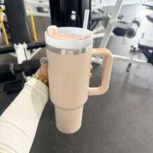 1pc,40 Oz H2.0 Cup, 40oz Cup Stainless Steel Vacuum Insulated Tumbler With Lid And Straw For Water, Iced Tea Or Coffee, Smoothie And More, 40oz Reusable Double Walled Vacuum Insulated Stainless Steel Water Bottle With Handle For Outdoor Activities, Camping - 乳白色 - 查看 3