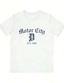 Vintage Graphic Tees Men, Detroit Tigers Motor City Vintage Graphic Tee, Baseball Sports Apparel Oversized Crew Neck, Father's Day Graduation Independence Day Top,   For Men - 白色 5 - 查看 1