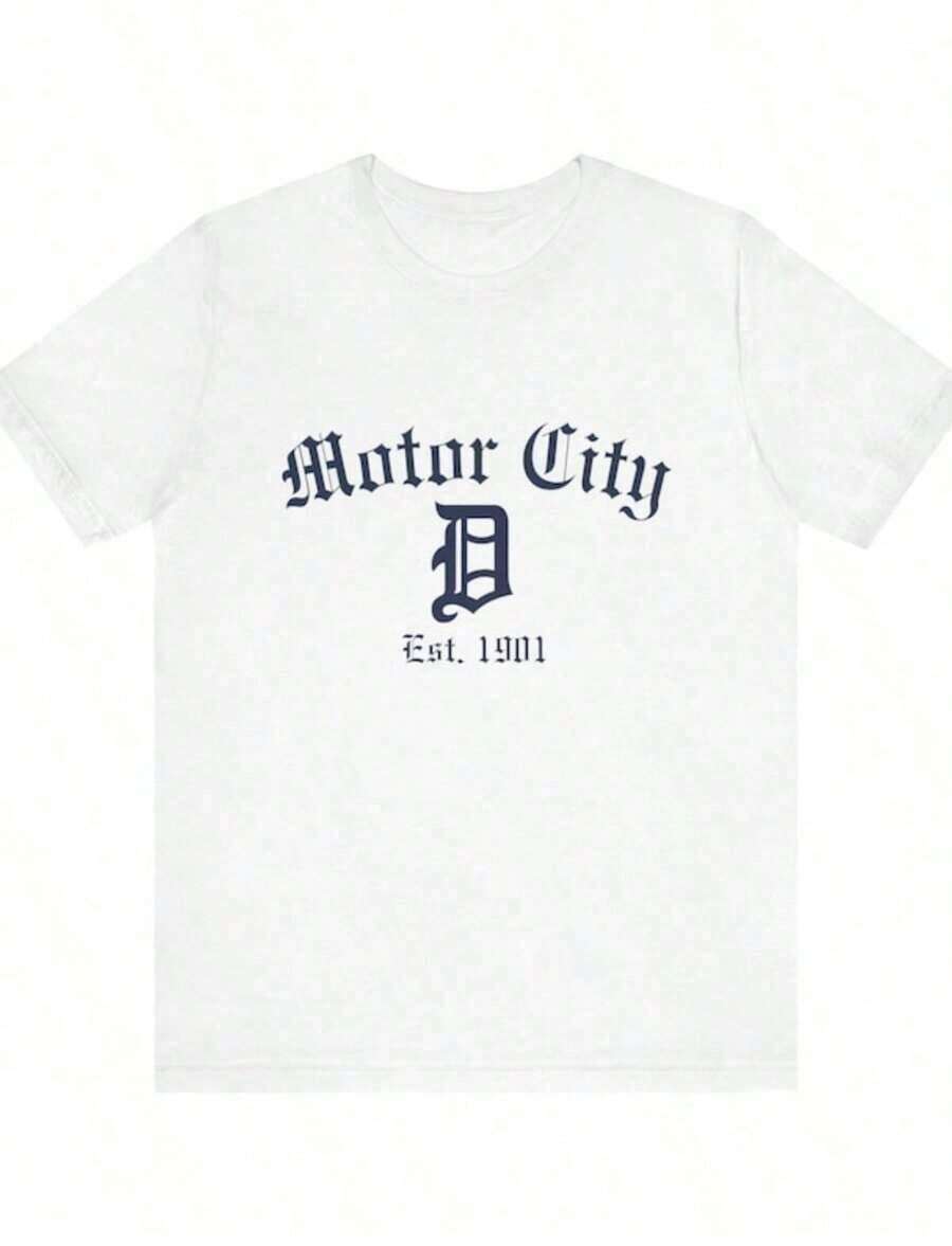 Vintage Graphic Tees Men, Detroit Tigers Motor City Vintage Graphic Tee, Baseball Sports Apparel Oversized Crew Neck, Father's Day Graduation Independence Day Top, For Men - 白色 5 - 查看 1