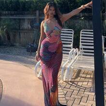 2026 Spring/Summer New Women's Fashion Sexy Street-Style V-Neck Sleeveless Halter Backless Slim Long Dress - Đã tô màu (sản phẩm đã hoàn thiện, bạn có thể thoải mái đăng bán) - Xem 9