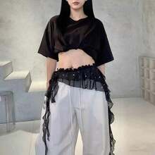 1pc Shiny Jazz Dance New Arrival Flamenco Ruffled Skirt, Street Dance Brand Flowing Tassel Layered Waist Wrap, Belly Dance Accessory American Style Hip Scarf, Sexy Mini Skirt For Stage Performance, Suitable For Nightclub, Disco, Festival, Party, Evening Dress Accessory - 彩色 - 查看 9