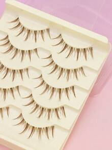 5 Pairs Natural Assorted Matching Eyelashes, Brown 3D Eyelashes. Rootless Eyelashes With Simple And Comfortable Fit, Soft And Natural Curl, Essential Makeup For Beginners. Suitable For Daily Wear, Can Create Various Fashionable Eye Makeup Looks - 棕色 - 查看 3