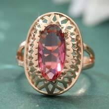 Rose Classic Oval Synthetic Red Gemstone Ring, Hollow Crafted Luxury Wedding Jewelry Gift For Women - Rose Gold - View 11