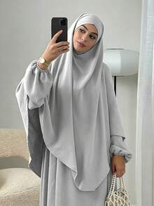 3件組 Khimar+Abaya 柔軟祈禱套裝，長款 Abaya 配對希賈布，休閒外出必備單品（希賈布+洋裝+腰帶） - 彩色 - 查看 47