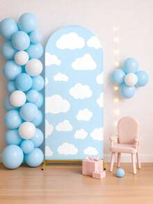 1pc Sky Blue Arch Backdrop With Elastic Band, Cute Cloud Pattern, Suitable For Baby Shower Party, Birthday Party Decor, Anniversary Celebration, Spring Party Supplies, Holiday Party Gifts, Wall Decor, Gender Reveal, Baby Shower, Photography Props, Party Favors, Wedding Backdrop, Birthday Party Gifts, Home Party Supplies, Happy Birthday, Home Decor - Blue Sky and White Clouds - View 3