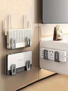4 piezas Estante de almacenamiento montado en la pared sin perforación, adecuado para enrutadores, módems WiFi, decodificadores, gestión de cables, estantes de piedras preciosas sintéticas, estantes organizadores multifuncionales ahorradores de espacio con adhesivos, regalos para mujeres - Multicolor - Ver 3
