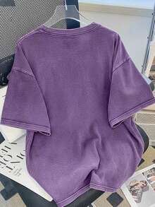 2026 Oversized Vintage Black Cotton Shirt With Face Print, Loose Fit,Vintage Washed Cotton Loose-Fit T-Shirt, Cute  Face And Heart Print - 紫色 - 查看 2