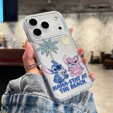 Disney Stitch And Angel "NAMA-STAY AT THE BEACH" Tropical Ice Cream Pattern Phone Case, Casual Cute Disney Accessory Suitable For IPhone 17/17 Pro/17 Pro Max/17 Air/16/15/14/13/12/11/X Series Transparent Space Print Phone Case - Clear - View 4