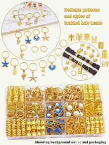 Bộ 192 chiếc dây buộc tóc họa tiết đại dương, hình vỏ sò, sao biển, ốc xà cừ, kẹp tóc hợp kim đa hình có thể điều chỉnh, trang sức phong cách Bohemian bãi biển phù hợp cho cả nam và nữ với các kiểu tóc tết và tạo kiểu tóc khác nhau. - Vàng - Xem 5