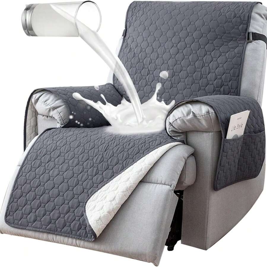 Vỏ bọc ghế nằm chống thấm nước 100%, không xê dịch, chống trượt, có 5 túi, dây chun, có thể giặt máy, phù hợp cho trẻ em, thú cưng và chó. - Màu xám đen - Xem 1