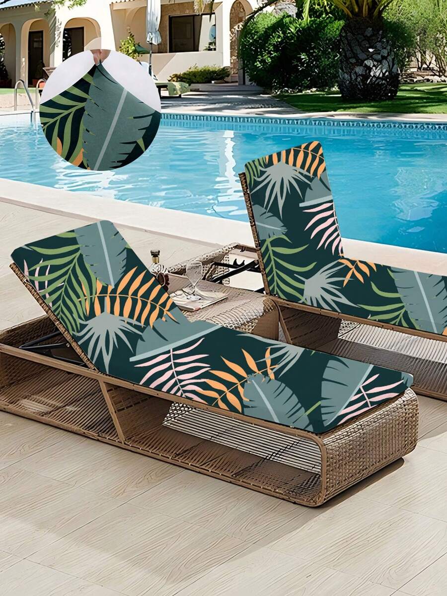 1 pezzo Copri sedia da spiaggia in seta di latte rimovibile e lavabile con stampa di elementi , adatto per tutte le stagioni, copri protettivo per piscine, spiagge e sedie da esterno - Multicolore - Visualizzare 1