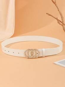 Cinto de cintura com 3 argolas decorado com strass dourado, cinto casual e versátil para calças femininas, Pu. - branco - Ver 4