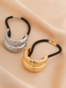 Dây buộc tóc hình chữ C tối giản bằng kim loại, đế co giãn màu đen, phụ kiện tóc đa năng và thanh lịch. - Nhiều màu - Xem 8