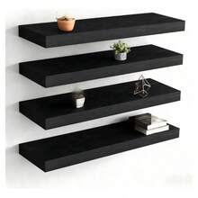 Repisas Flotantes Madera  4 Pack - Estantes Pared Negros 60/80x15cm, 10kg Capacidad para Baño, Dormitorio, Cocina, Almacenamiento y Decoración de Habitación - Negro-60 - Ver 9