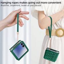 VIETAO Funda protectora de cuero para teléfono móvil compatible con Samsung Galaxy Z Flip 4 5 6 7, con correa de mano, ranura para tarjetas y diseño de patrón de argyle - Verde - Ver 9