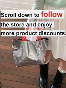 1pc Women's Contrast Color Shoulder Crossbody Bag, Large Capacity Glitter Tote Handbag, Suitable For Shopping, Commuting, Gift - Silver - View 2
