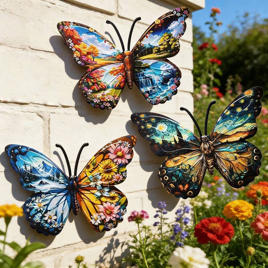 1pc, Large 14.96 Inch Iron Butterfly Wall Decor, Handmade Iron Butterfly Craft Suitable For Outdoor Wall, Garden, Yard, Garage Door, Fence, Balcony, Patio And Park Decoration, No Electricity Required And Reusable, Perfect Gift For Butterfly Lovers - A - View 1